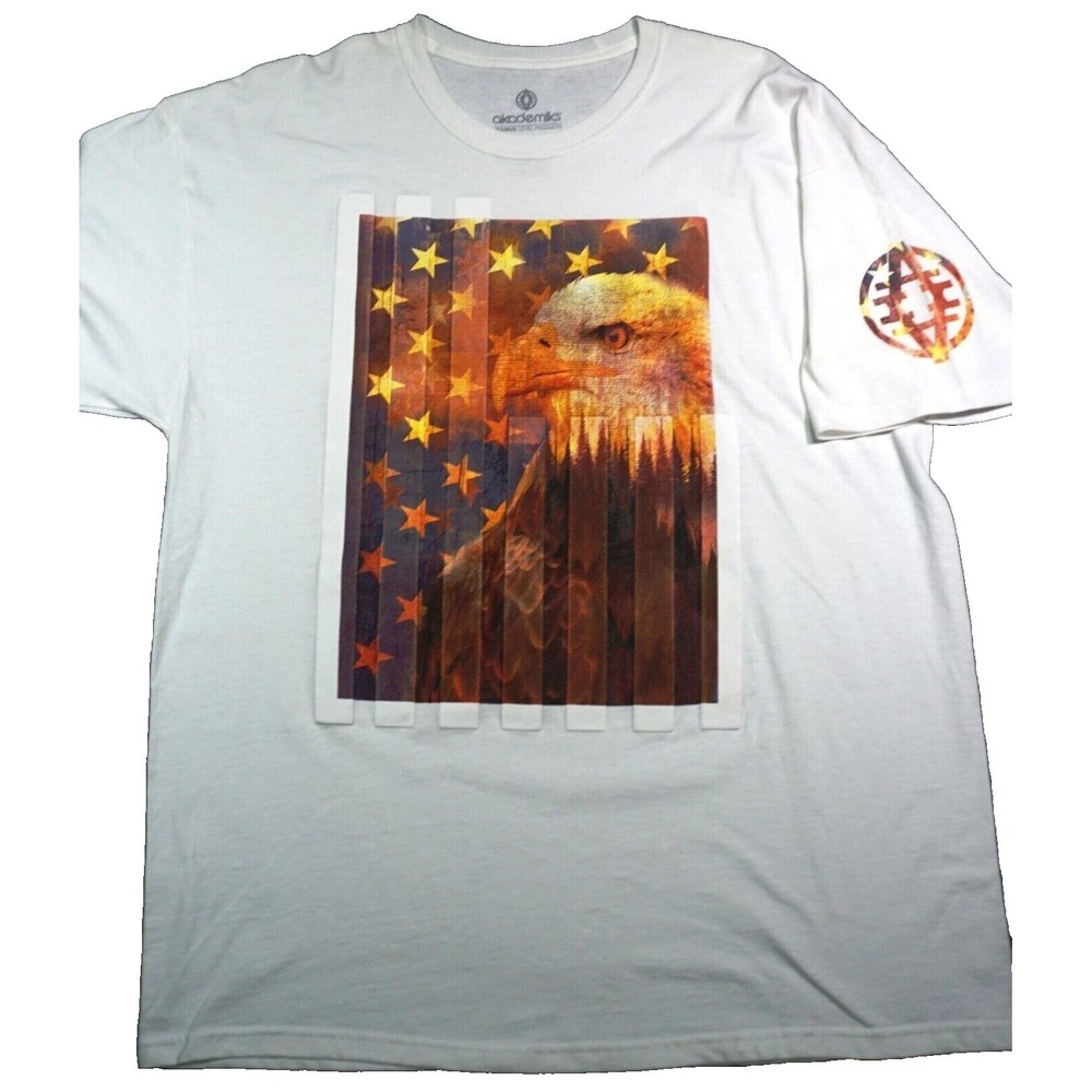 AKADEMIKS JEANIUS LEVEL Men XL American Bald Eagle & Flag T-Shirt NEW